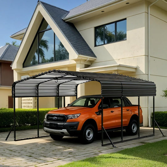 JAIOO 10x15FT Metal Carport with Galvanized Steel Frame