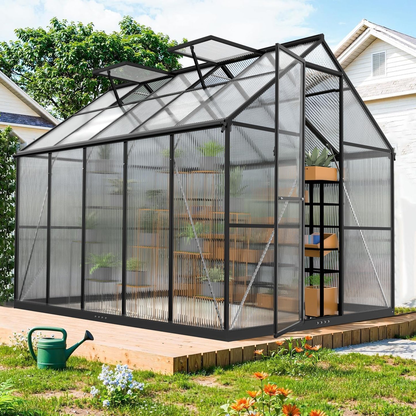 JAIOO 8x10FT Polycarbonate Greenhouse with Aluminum Frame