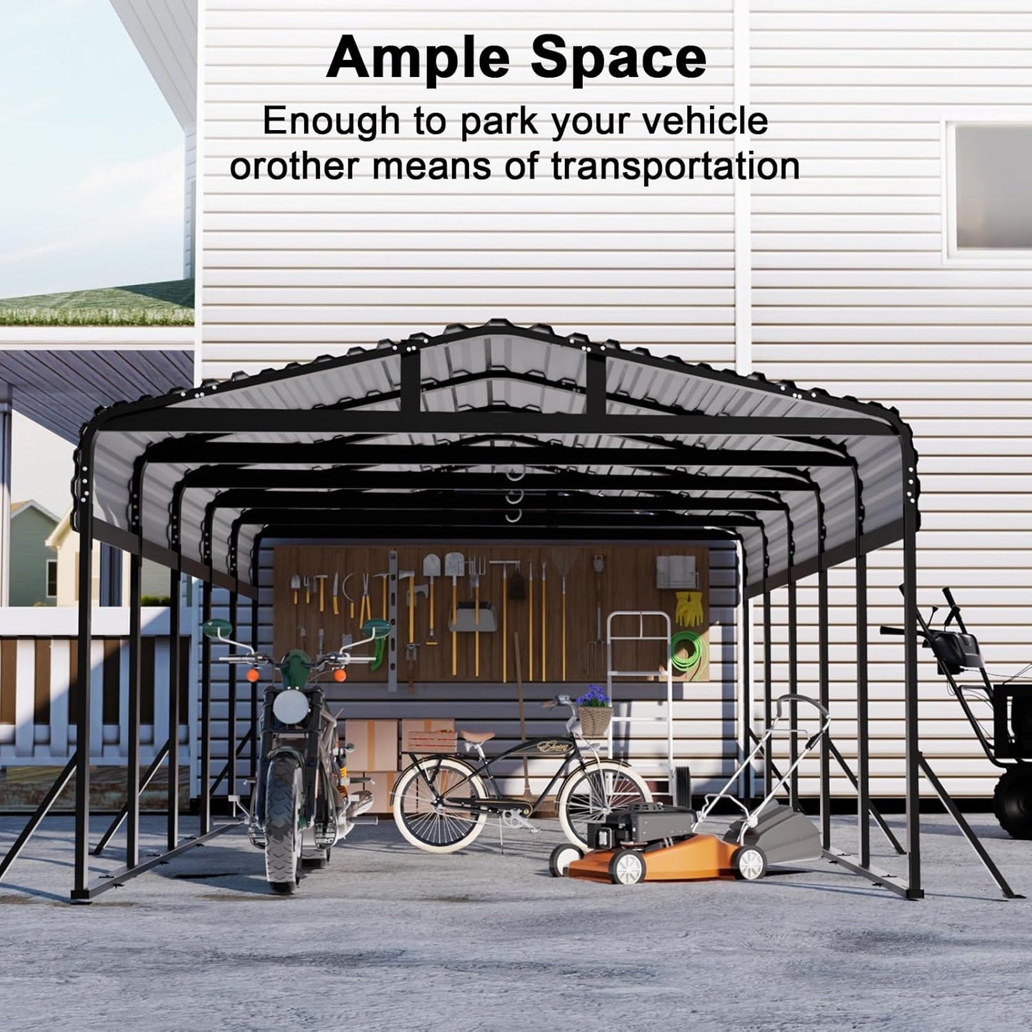 JAIOO 12x25FT Metal Carport with Galvanized Steel Frame