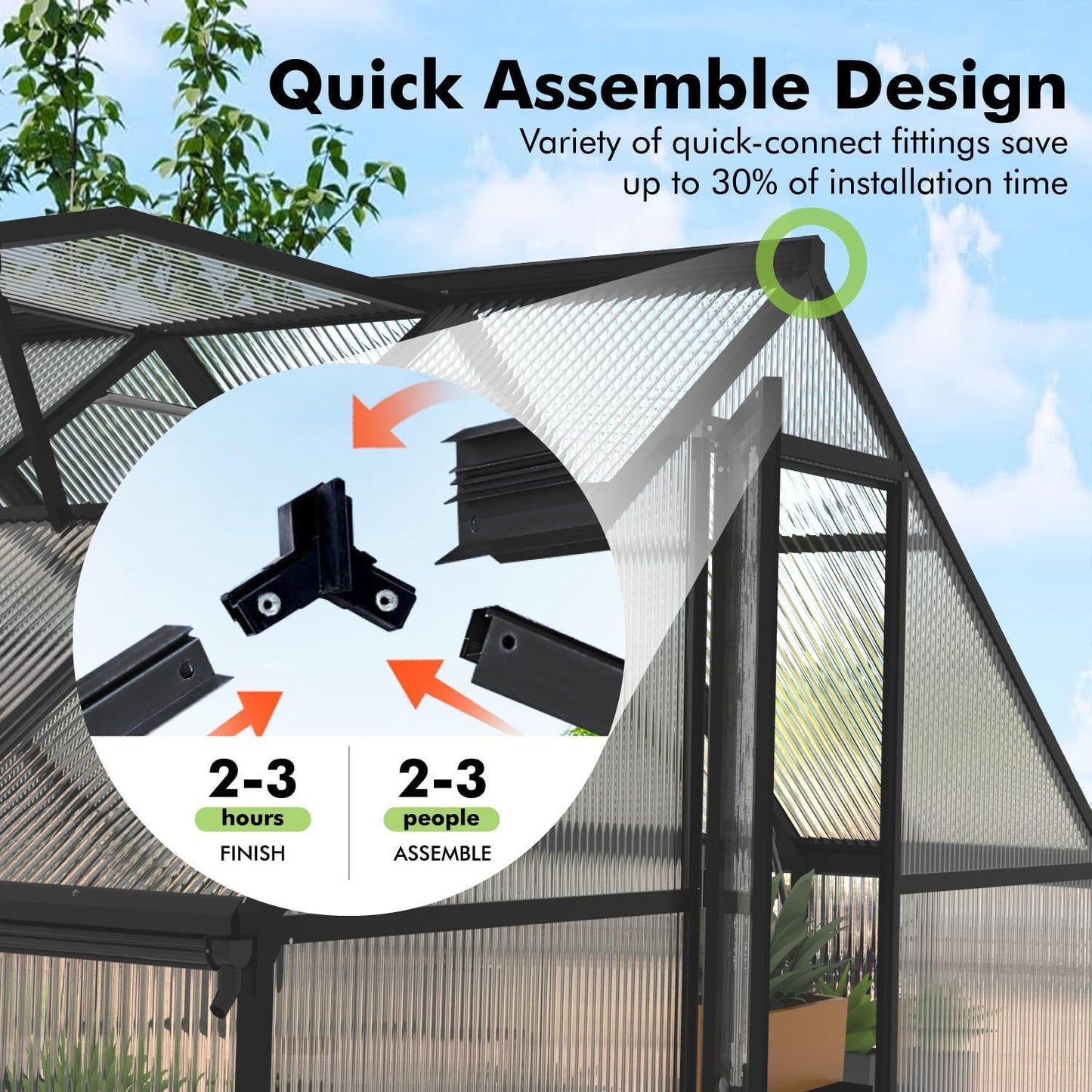 JAIOO 8x14FT Polycarbonate Greenhouse with Aluminum Frame