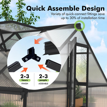 JAIOO 8x14FT Polycarbonate Greenhouse with Aluminum Frame