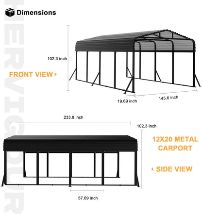 JAIOO 12x20FT Metal Carport with Galvanized Steel Frame